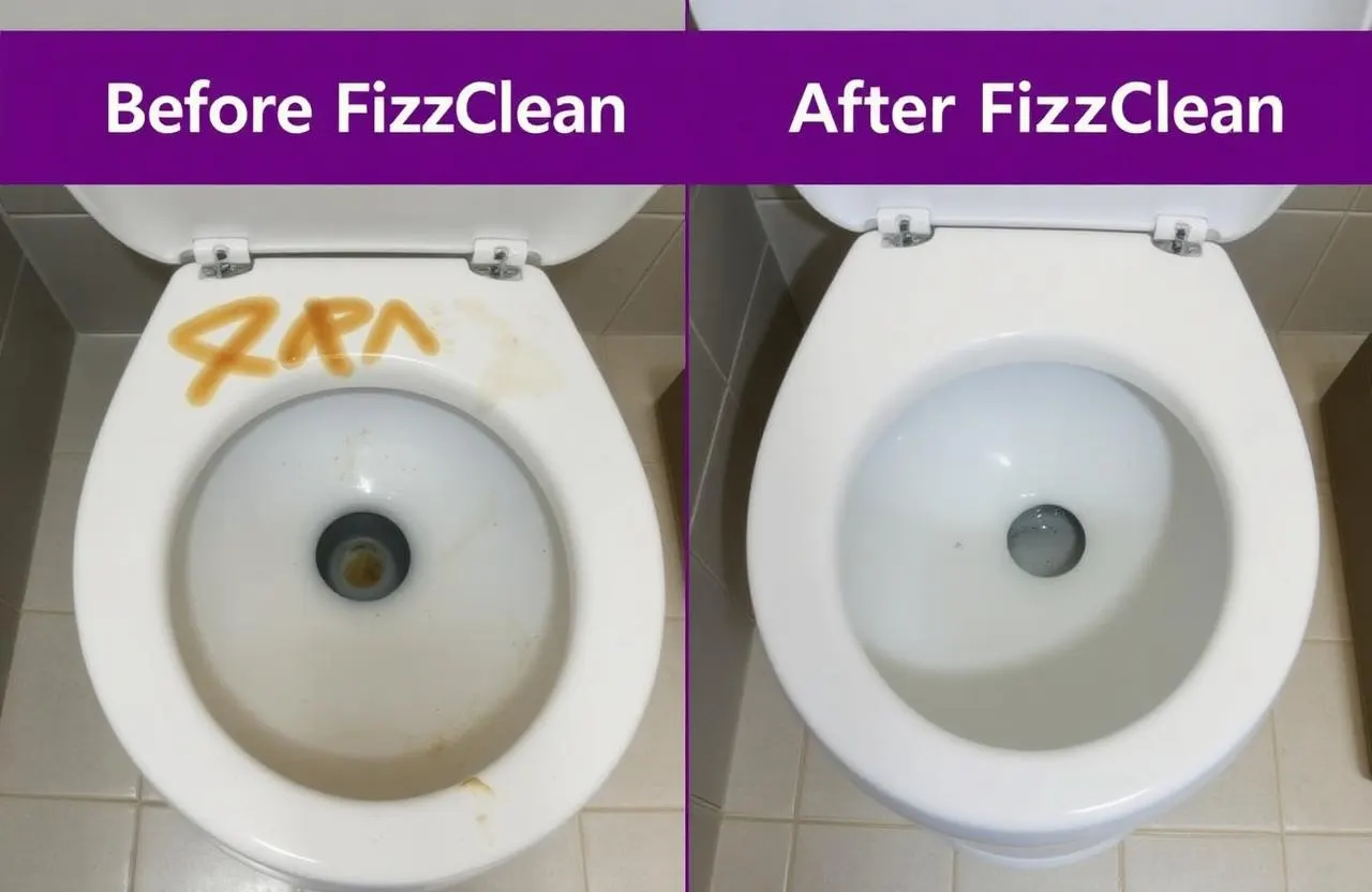 Before and after FizzClean toilet comparison