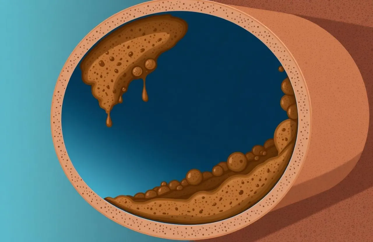 Cross section of a drain pipe with biofilm buildup