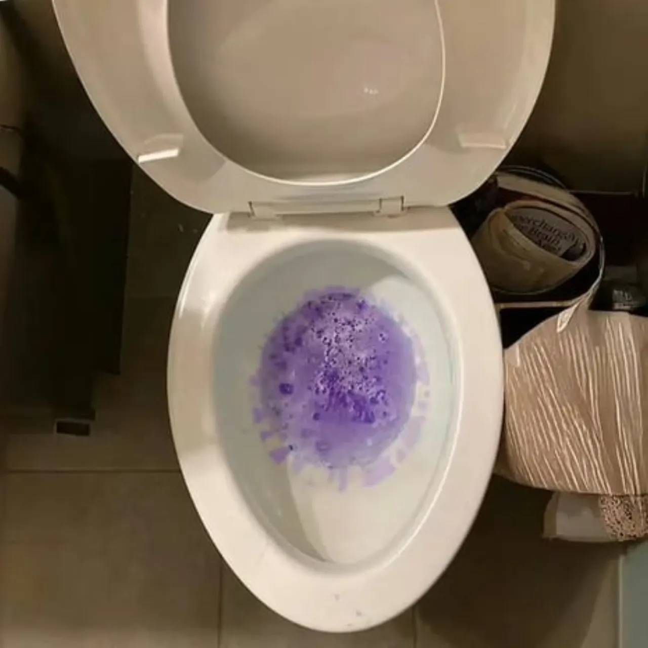 FizzClean foam expanding in toilet bowl
